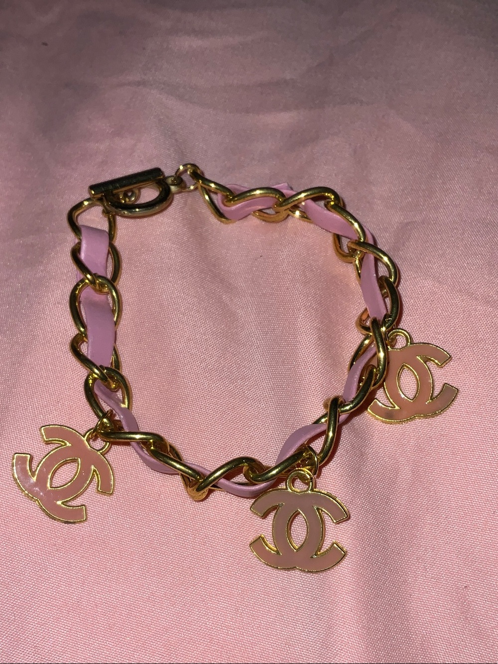 Gold & Pink Chain Charm Bracelet with Interlocking CC Logos